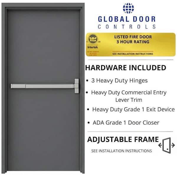 Flush Doors Series 36x80in. Right Handed Stainless Steel Finish, Metal Commercial 18G Door Kit; 16G Frame and Hardware