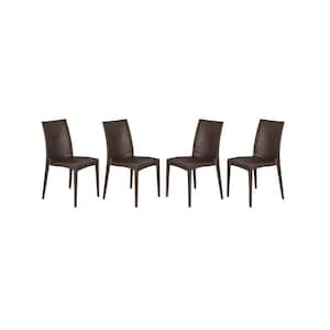 Brown Mace Modern Stackable Plastic Weave Design Indoor Outdoor Dining Chair (Set of 4)