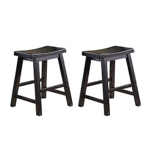 Nisky 17 in. Black Finish Solid Wood Dining Stool with Wood Seat (Set of 2)