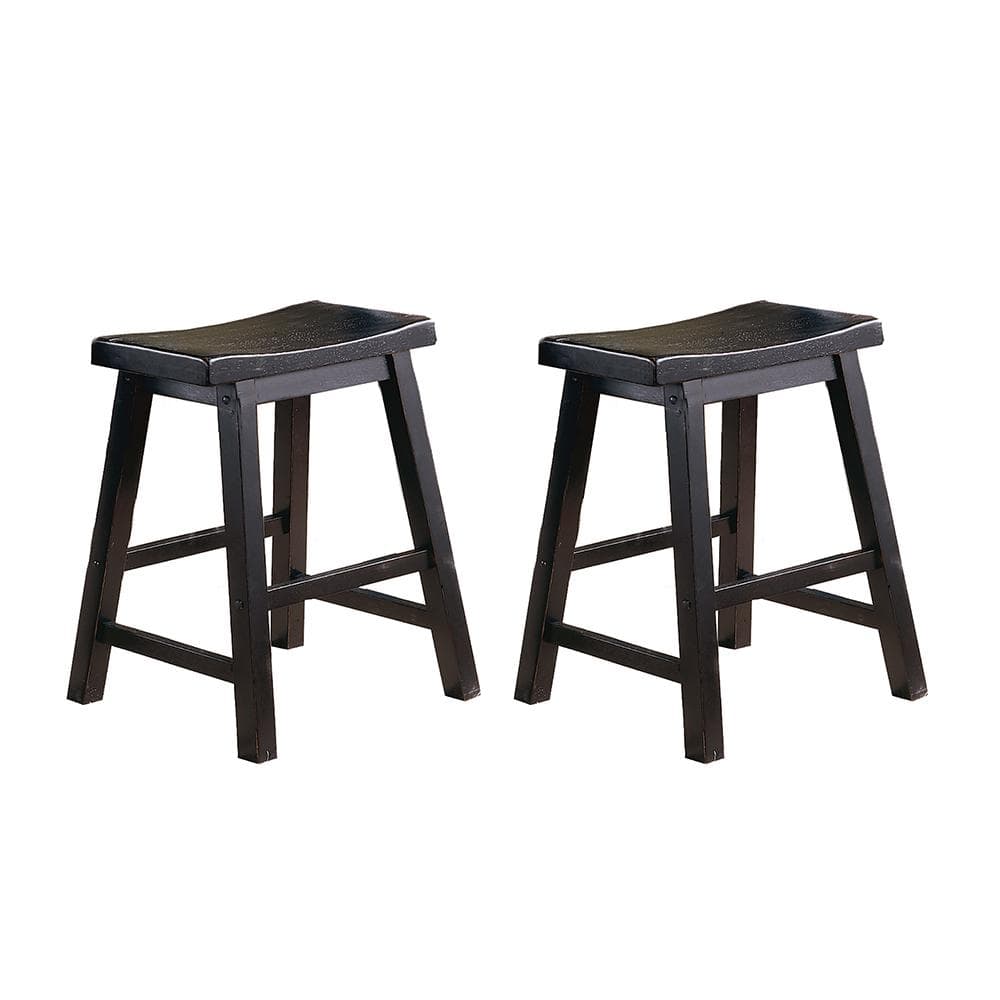 Nisky 17 in. Black Finish Solid Wood Dining Stool with Wood Seat (Set of 2)