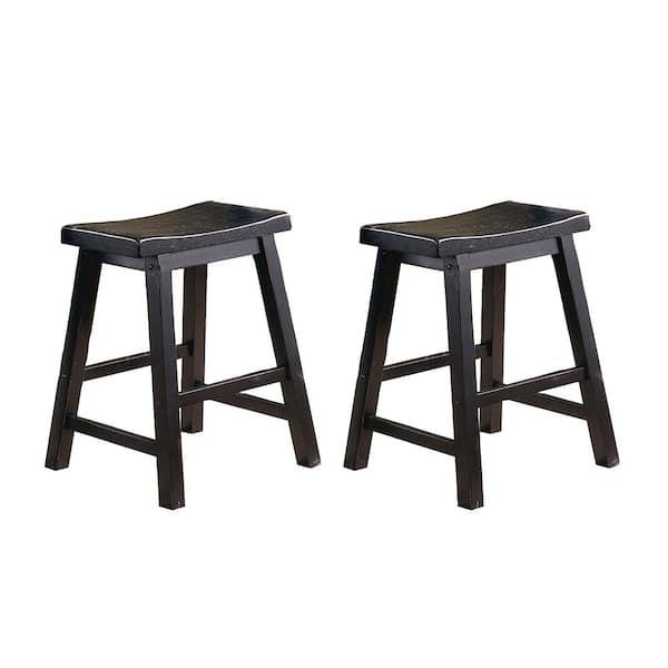 Lazzara Nisky 17 in. Black Finish Solid Wood Dining Stool with Wood Seat (Set of 2)