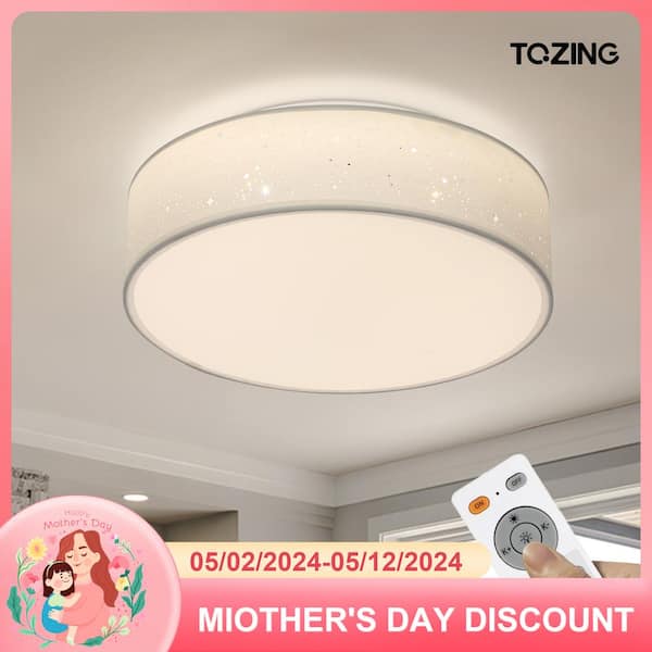 TOZING 15 in. Modern White Integrated LED Dimmable Novelty Star Cloth Cover Flush Mount Ceiling Light Fixture for Bedroom