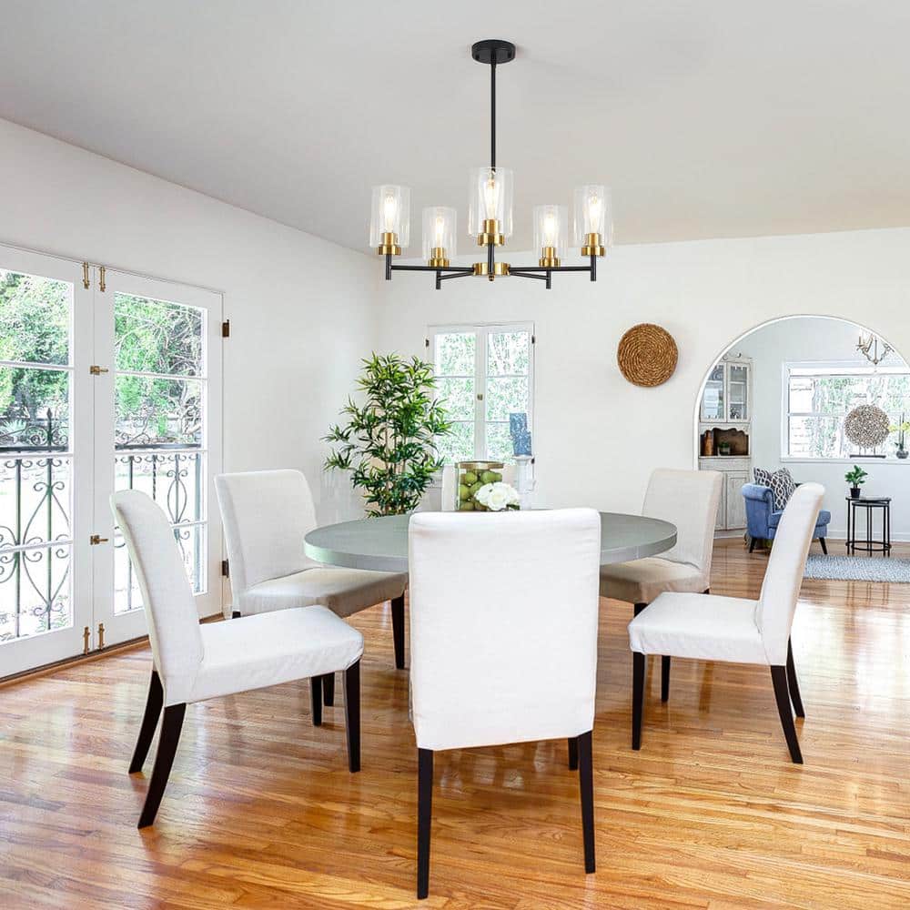 Gold and Clear Glass 5-Light Kitchen Island Chandelier