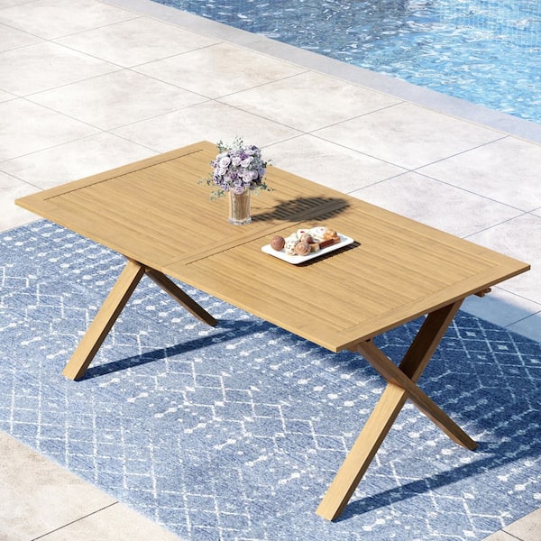PHI VILLA Classic Brown Acacia Wooden Extendable Patio Outdoor