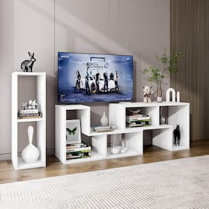 3-Pieces White TV Stand Fits TV's Up To 65 in. Console Entertainment Center Bookcase Shelves