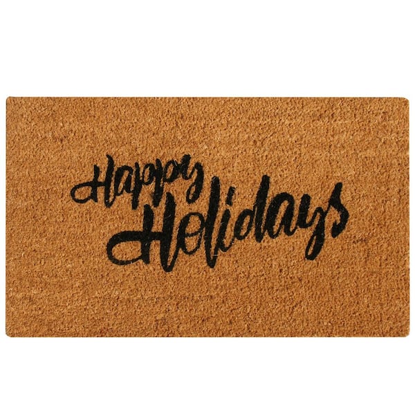 Rubber-Cal Merry Christmas "Happy Holiday to All A Christmas" 18 in. x 30 in. Coir Door Mat