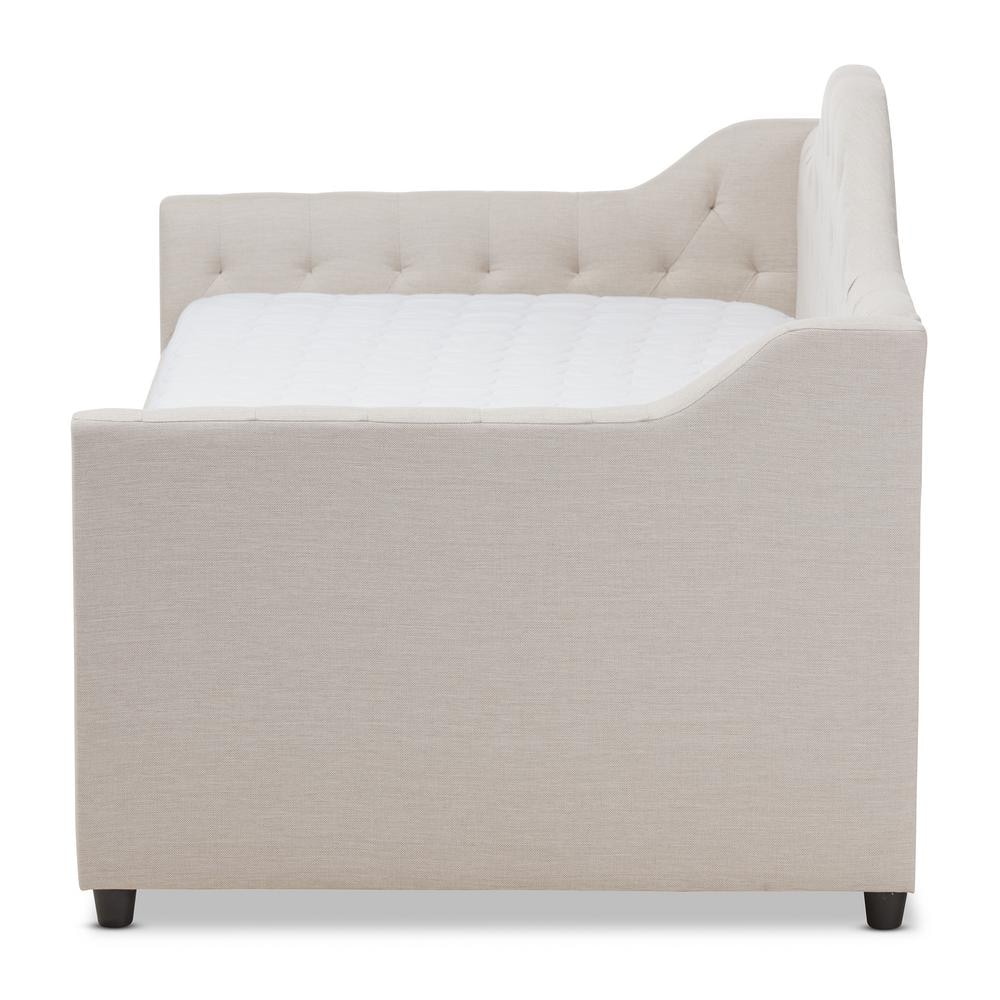 Beige Twin Upholstered Daybed with Tufted Headboard and Trundle