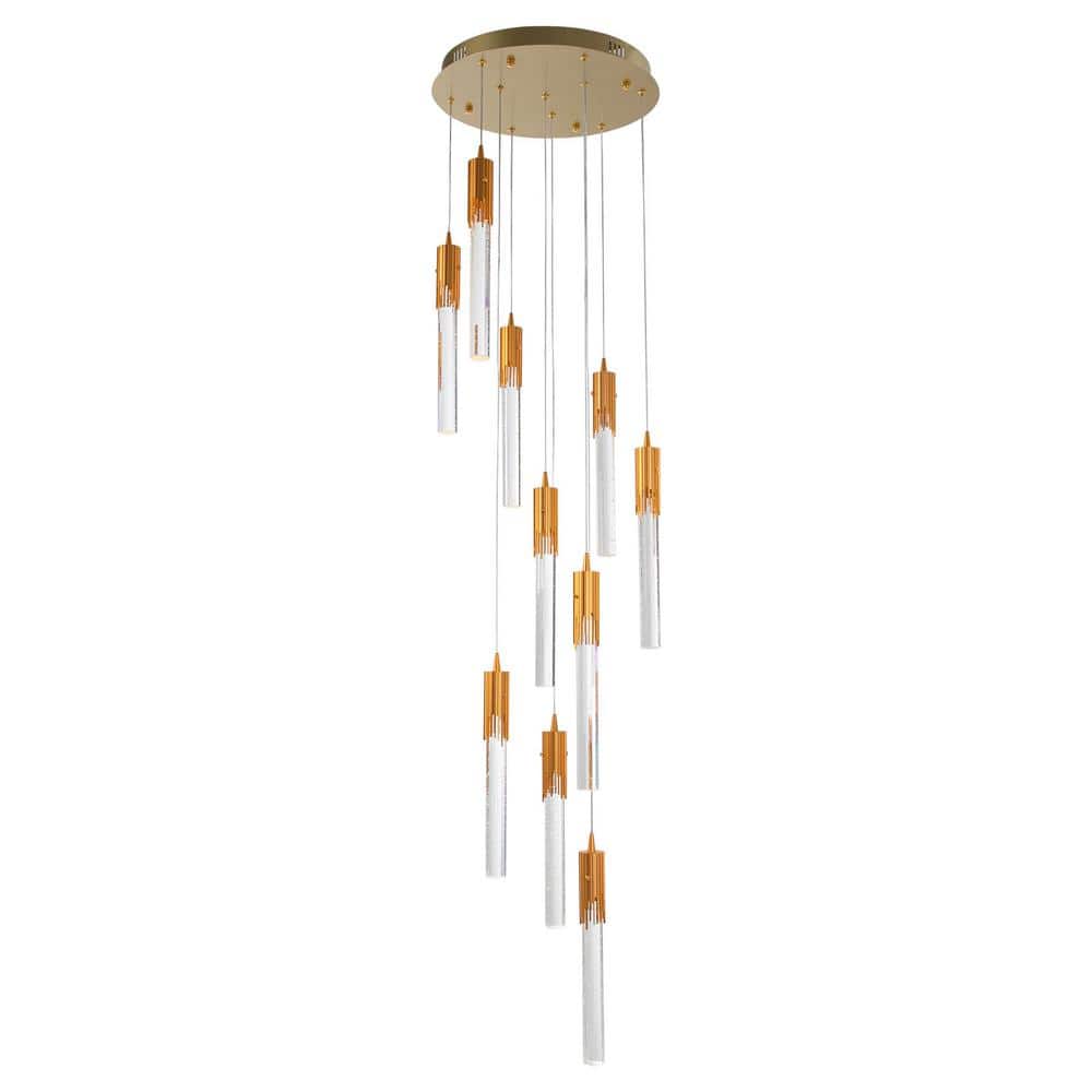 10-Light Integrated LED Gold Adjustable Long Attic Chandelier with Crystal Lamp Strips for Living Room Foyer price history on PriceWatchPro