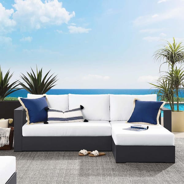 Tahoe Outdoor Patio Powder-Coated Aluminum 2-Piece Right-Facing Chaise Sectional Sofa Set in Gray White