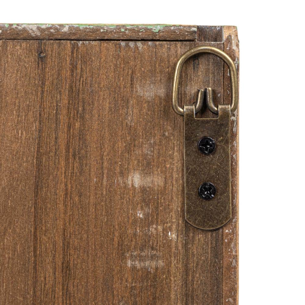 Antique White Distressed Wood Wall Cabinet with Glass Door and Shelves