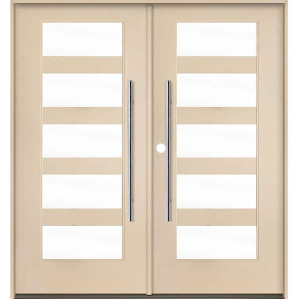 Krosswood Doors Faux Pivot 72 in. x 80 in. Right-Active/Inswing 5 Lite Clear Glass Unfinished Double Fiberglass Prehung Front Door