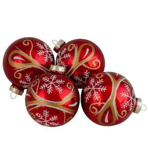 4ct Red and Gold Glass Hanging Christmas Ball Ornaments 2.5 in. (67mm)
