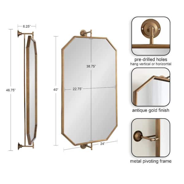 Darbridge 24.00 in. W x 46.75 in. H Gold Octagon Traditional Framed Decorative Wall Mirror
