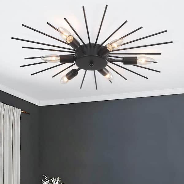 OUKANING 47 in. 9-Light Black Integrated LED Modern Creative