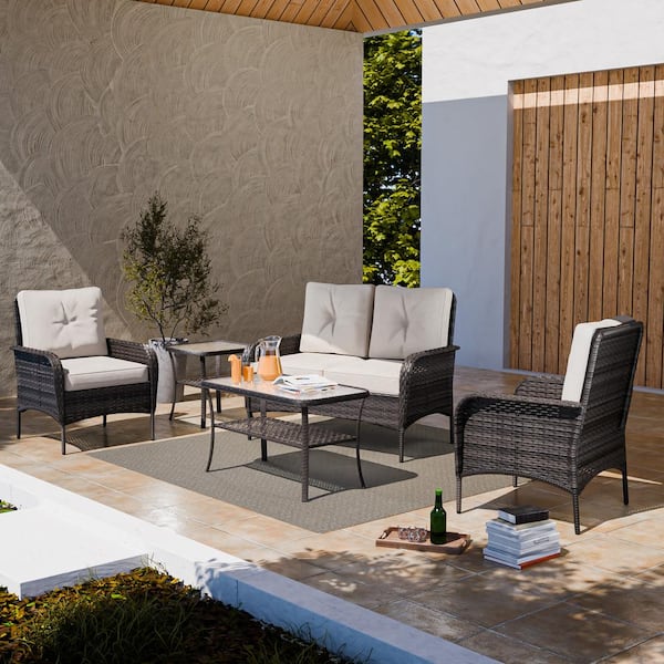 EAGLE PEAK 5-Piece Wicker Patio Conversation Set with Cushion