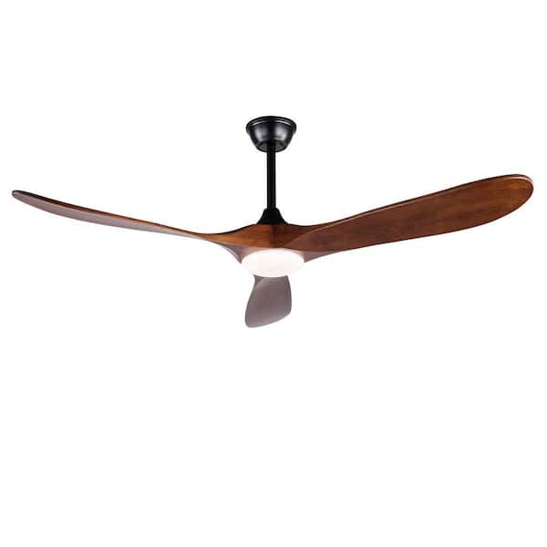 52 in. Black Brown Wood Downrod Mount Standard Ceiling Fan with Integrated LED Lights and Remote Included