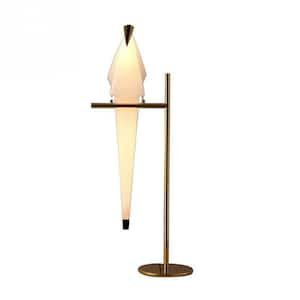 29 in. 60-Watt Equivalent Integrated lamp Fixture Gold/Brushed 1-Light Elegant Table Lamp with Crane Shade, 3000K