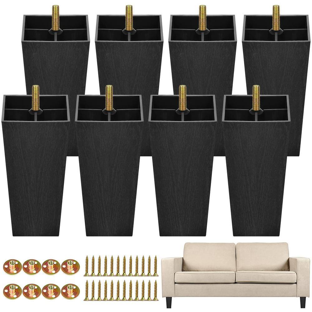 Black 5.7 Inch Plastic Tapered Furniture Legs with Screws