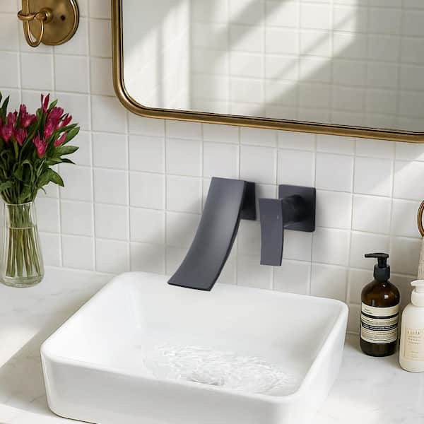 Waterfall Single Handle Wall Mounted Bathroom Faucet in Matte Black