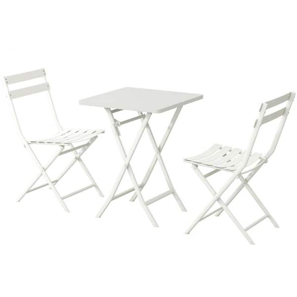 DIRECT WICKER Dirt White 3-Piece Metal Square Foldable Outdoor Bistro Set with Table and Chairs