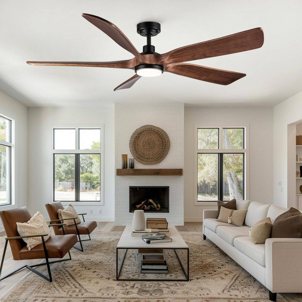 TeakAura 60 in. Indoor Matte Black Downrod Standard Ceiling Fan with Light, Soild Wood Blades for Living Room price history on PriceWatchPro
