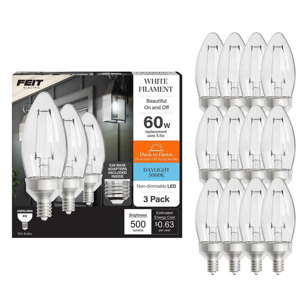 Feit Electric 60Watt Equivalent B10 E12/E26 Dusk to Dawn White