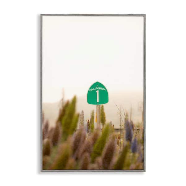Stupell Industries California Road Sign View by Crystal Lynn Collins Gray Framed Nature Giclee Art Print 18 in. x 12 in.