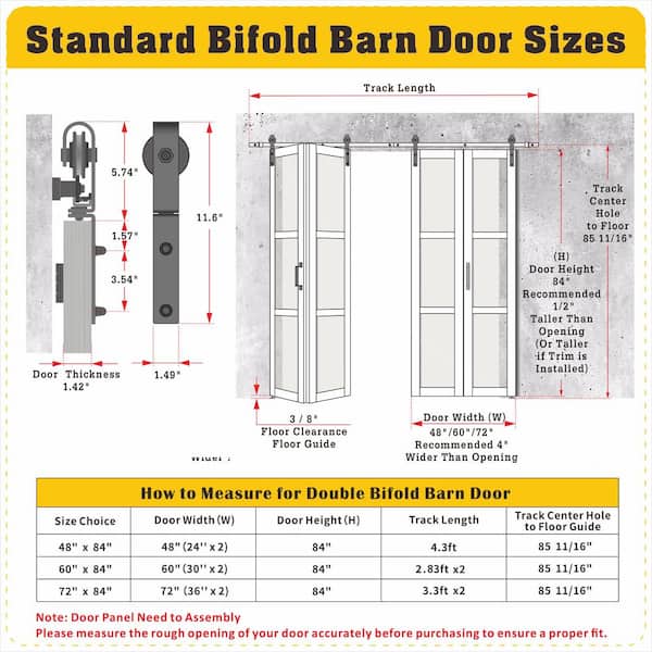 48 in. x 84 in. 3-Lite Frosted Glass Bi-Fold Door Finished with Sliding Hardware Kit, MDF White Folding Barn Door Slab