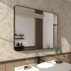 Cosy 48 in. W x 36 in. H Rectangular Framed Wall Bathroom Vanity Mirror in Matte Black