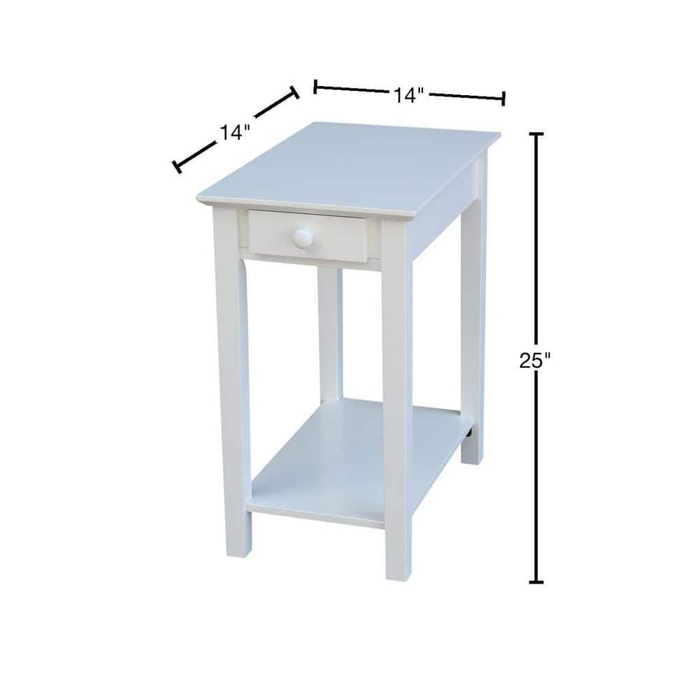 Elegant Narrow Solid Wood End Table in White with Shelf and Drawer