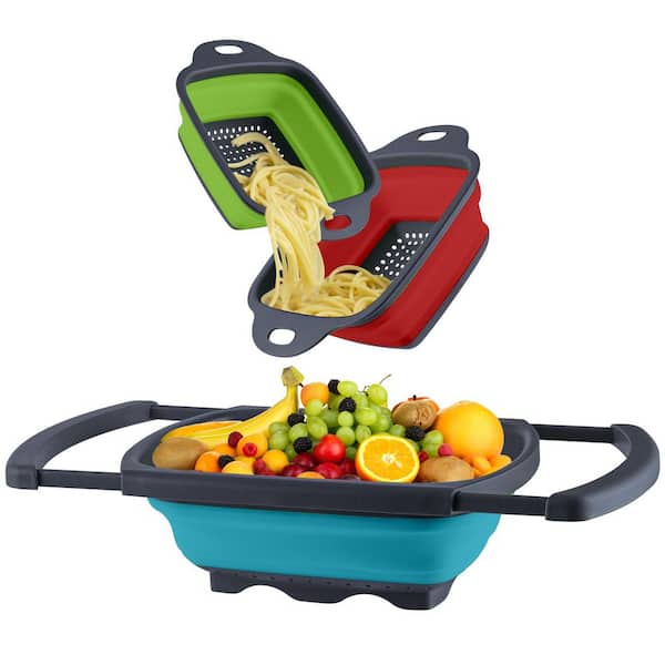 Collapsible Colanders Set of 3, Over the Sink Extendable Colander, Space-saving Silicone Kitchen Foldable Food Strainer