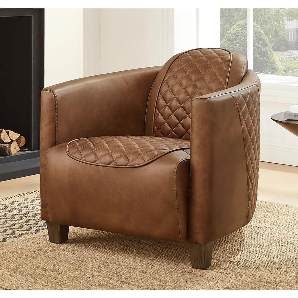 Top Leather Chocolate Color Genuine Leather Accent Arm Chair with Wood Legs price history on PriceWatchPro