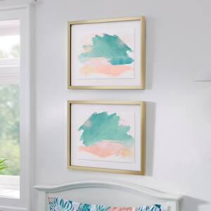 (17 in. H x 21 in. W) Pink, Blue, Green Abstract Watercolor Wall Art with Antiqued Gold Frame (Set of 2)