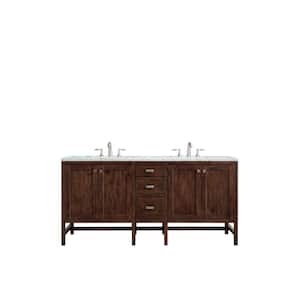 Addison 72 in. W x 23.5 in.D x 35.5 in. H Double Bath Vanity in Mid Century Acacia with Marble Top in Carrara White