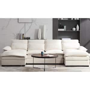 115 in. Wide Pillow Top Arm Creative Polyester U-Shaped Modern Modular Sectional Sofa in Beige