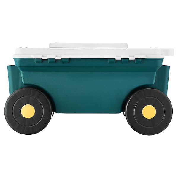 Rolling Garden Cart with Seat, Metal, Up to 400 lb. Heavy Duty Gardening Cart Scooter, Outdoor Wagon and Stool on Wheels