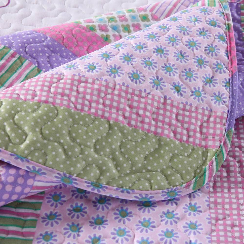 Pink and Purple Floral Microfiber Twin Quilt Set