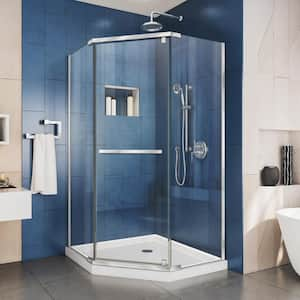 Prism 38 in. x 38 in. x 74.75 in. Semi-Frameless Pivot Neo-Angle Shower Enclosure in Chrome with White Shower Base