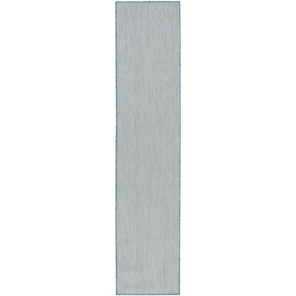 Ivory Aqua Geometric Easy Care 26'' Synthetic Rug