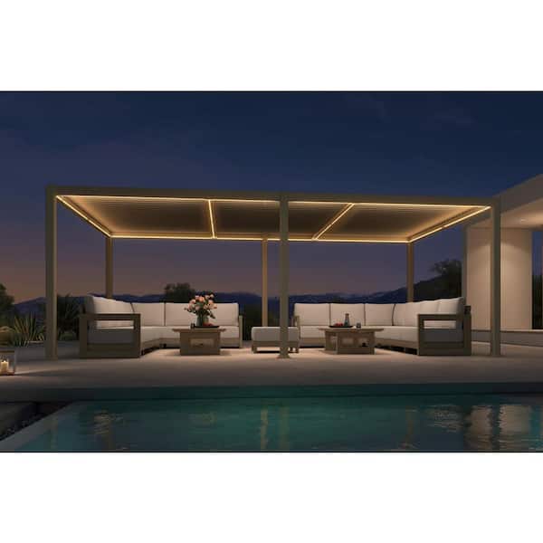 PURPLE LEAF 11 ft. x 21 ft. Champagne Aluminum Outdoor Louvered