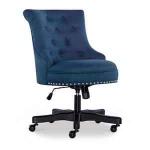 Sinclair Azure Blue Office Chair with Silver Nail Heads and Black Wood Base