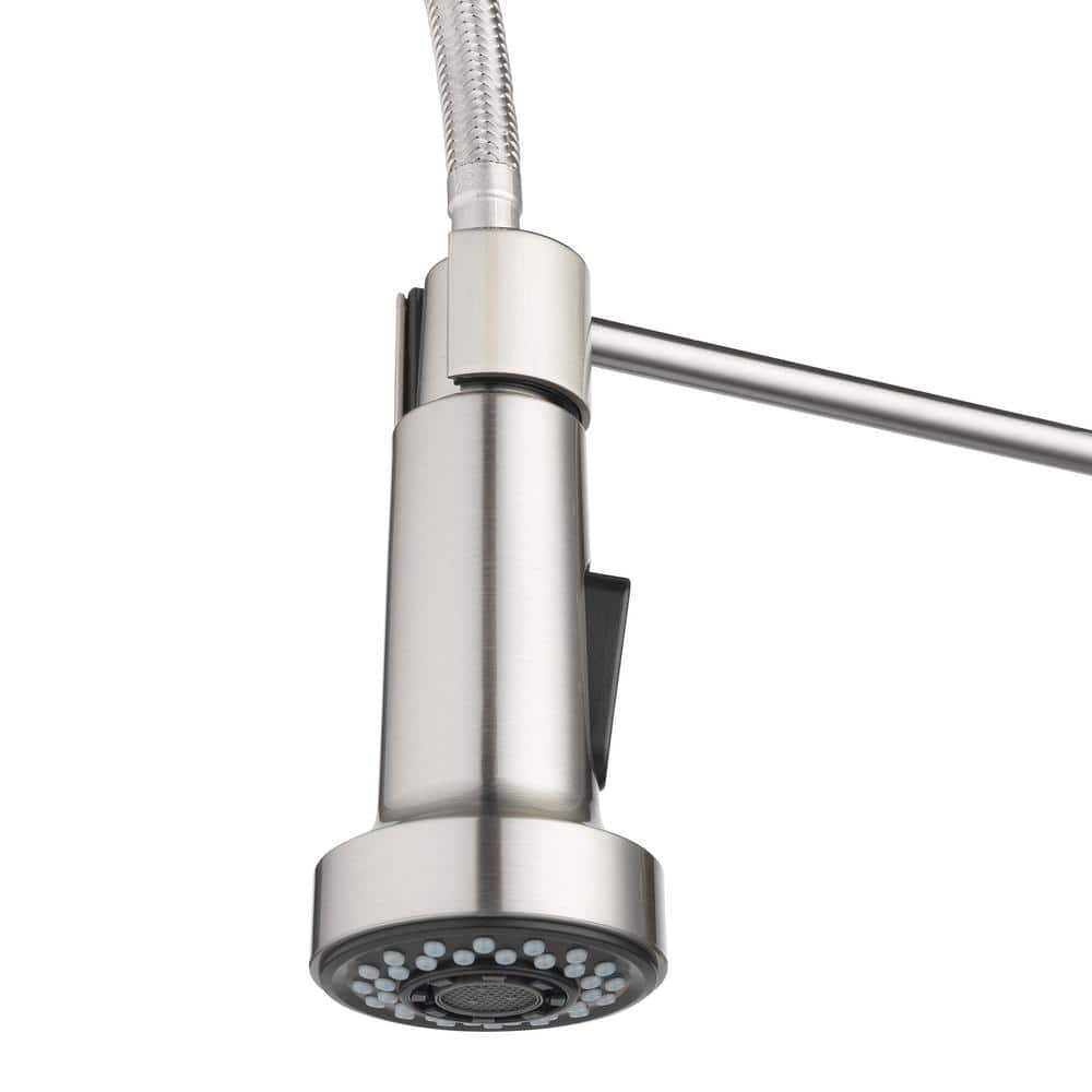 Stainless Steel Wall Mount Kitchen Faucet with Pull-Down Spray