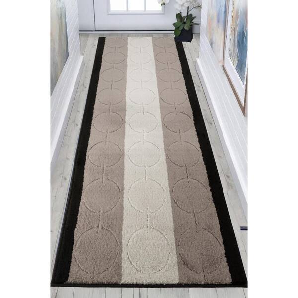Custom Size Runner Rug Circle Design Gray-Black 26 in. W x 420 in. L Stair Runner 75.83 sq. ft.