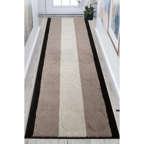 Custom Size Runner Rug Circle Design Gray-Black 26 in. W x 72 in. L Stair Runner 13 sq. ft.