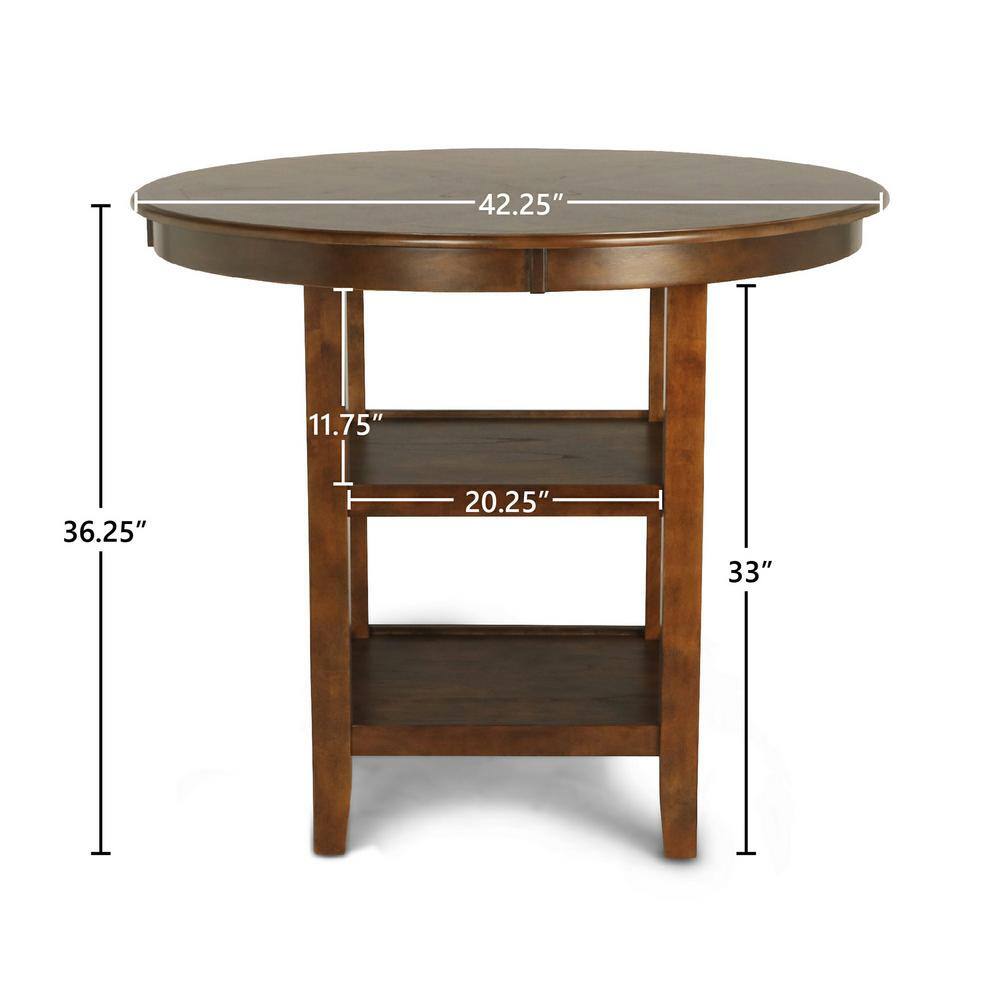 Gia 5-Piece Brown Wood Round Counter Dining Set