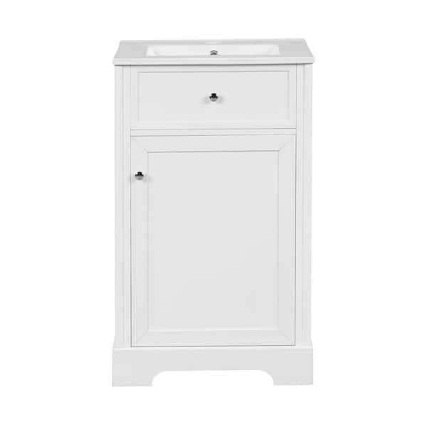 Ziyudura 20 in. Single Sink Freestanding White Bath Vanity with White Ceramic Top, Adjustable Shelf