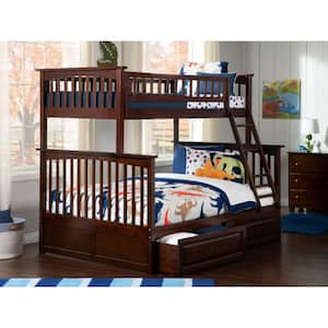 Columbia Bunk Bed Twin over Full with 2 Raised Panel Bed Drawers in Walnut