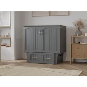 Sydney Twin Grey Solid Wood Murphy Bed Chest with Storage Drawer & Charging Station