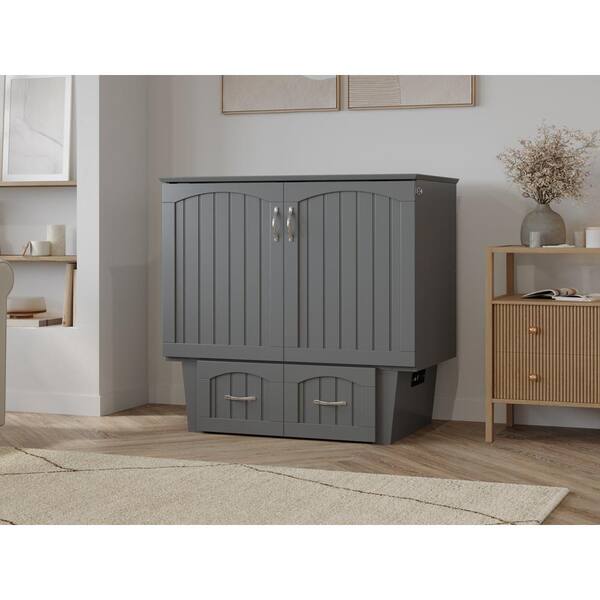 AFI Sydney Twin Grey Solid Wood Murphy Bed Chest with Storage Drawer