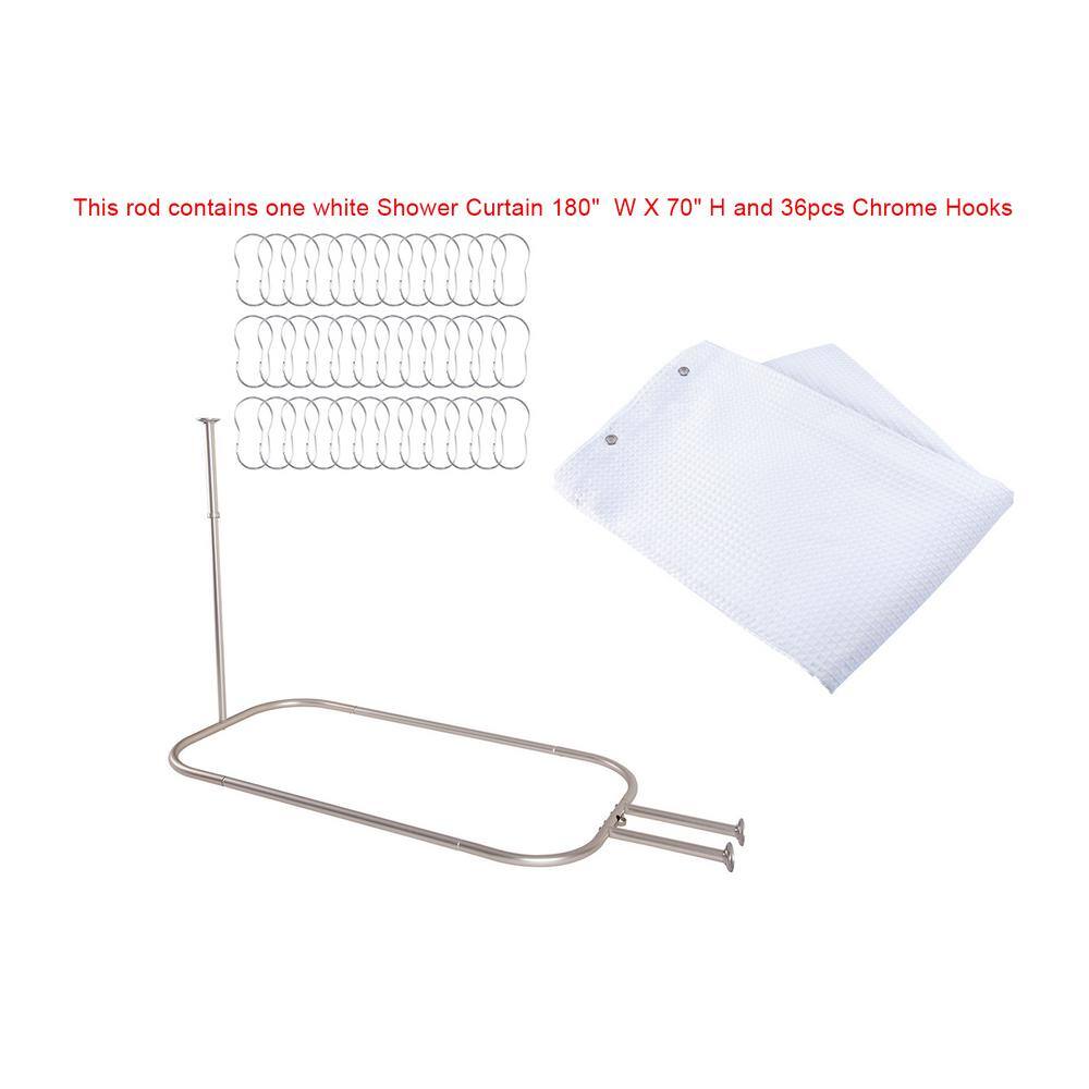 Brushed Nickel D-Shaped Wall and Ceiling Mounted Shower Curtain Rod Set